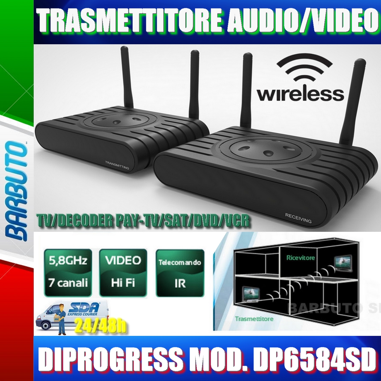 Wireless audio/video sender 5,8ghz con ripetitore di telecomandi codificato  (58.7010.00 - 58701000) - GBC Elettronica